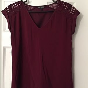 Express Silky V-neck Lace Sleeve Blouse